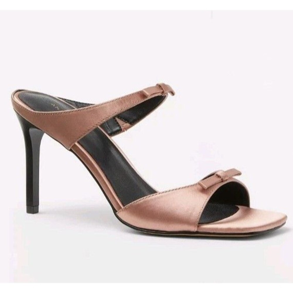ANN TAYLOR BLUSH SPARKLE DOUBLE BOW SATIN MULE SANDALS HIGH HEELS PUMPS SHOES 10